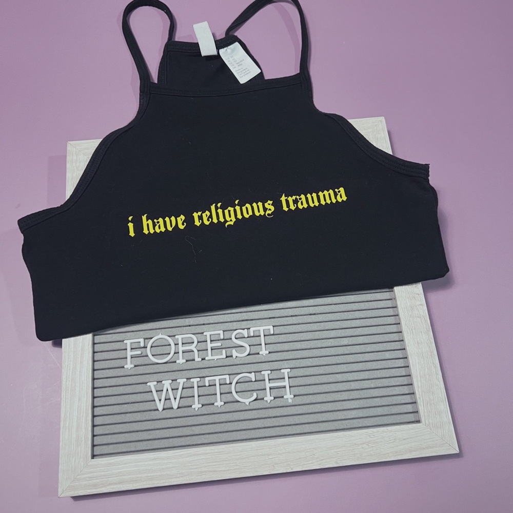 UP CYCLED — I have religious trauma crop top